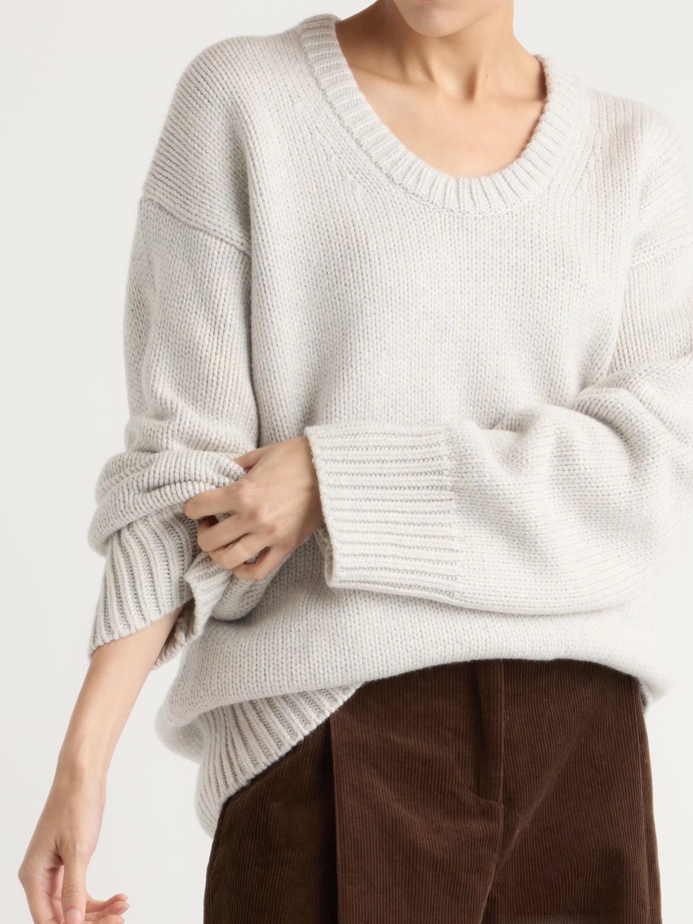 Modern Citizen Archie Deep U Scoop Neck Cotton Sweater Nimbus Light Gray Sze Med - Picture 2 of 16